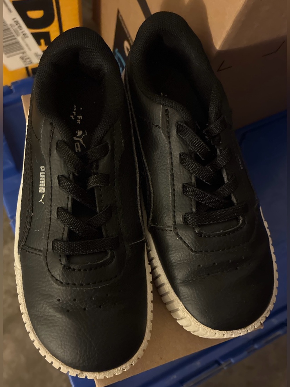 Puma Kids Black Sneakers with White Outsole Trim slip on size 10C